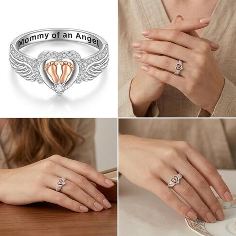 Angel Wing Rings for Women Mom Mommy of An Angel Rings Footprint Bands Memorial Mothers Day Gift in Saudi Arabia