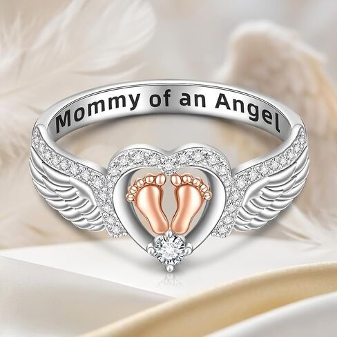 Angel Wing Rings for Women Mom Mommy of An Angel Rings Footprint Bands Memorial Mothers Day Gift in Saudi Arabia