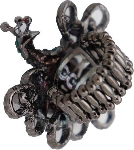Women Fashion Jewelry Peacock Ring - Black Color Metal One Size Elastic Band Feather Blue in Kuwait