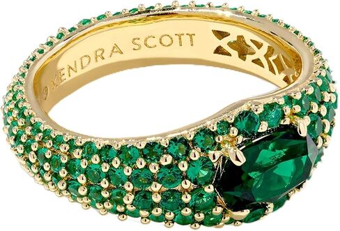 Kendra Scott, Women's, Bella Band Ring, Gold Dark Green Crystal, One Size in Kuwait