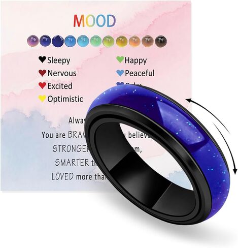 YU8 Fidget Mood Rings for Women Stainless Steel Temperature Sensative Color Change Spinner Ring for Anxiety Stress Relief Jewelry in Saudi Arabia