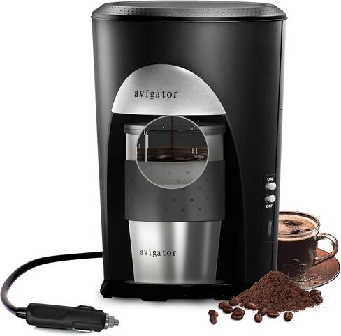 avigator Small Coffee Maker-Single Serve Coffee Maker, Single Cup Coffee Maker with 10oz Travel Coffee Tumbler & Reusable Filter for Home, Office, Camping, Ideal for Gift(Silver and Black) in Saudi Arabia