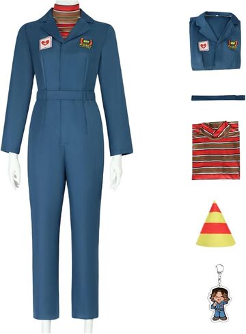Mouthwashing Anya Cosplay Costume Blue Jumpsuit Set with Wig Halloween Outfit for Women in Kuwait