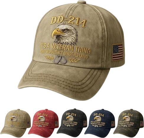 DD-214 Army Veteran Hat, Vintage Adjustable Embroidered Eagle Patriotic Baseball Cap, Veteran Day Gifts for Retired Soldiers in Kuwait