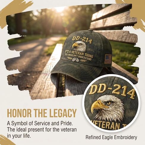 DD-214 Army Veteran Hat, Vintage Adjustable Embroidered Eagle Patriotic Baseball Cap, Veteran Day Gifts for Retired Soldiers in Kuwait