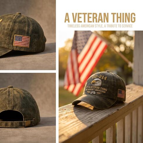 DD-214 Army Veteran Hat, Vintage Adjustable Embroidered Eagle Patriotic Baseball Cap, Veteran Day Gifts for Retired Soldiers in Kuwait
