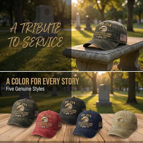 DD-214 Army Veteran Hat, Vintage Adjustable Embroidered Eagle Patriotic Baseball Cap, Veteran Day Gifts for Retired Soldiers in Kuwait