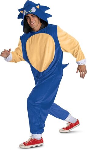 Disguise Sonic Adult Costume, Official Sonic The Hedgehog Halloween Hooded Jumpsuit in Kuwait