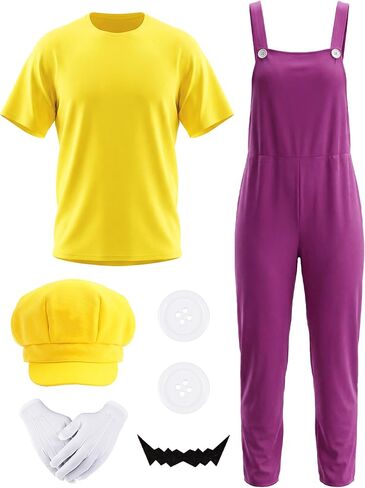 Halloween Costumes Yellow Plumber Cosplay Set Overall T Shirt Hat Gloves for Party Funny Costumes for Men in Saudi Arabia