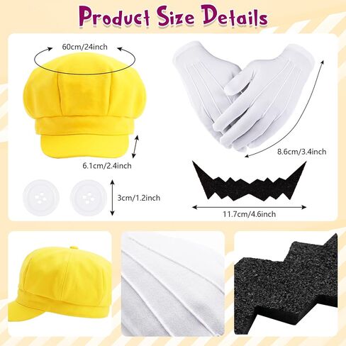 Halloween Costumes Yellow Plumber Cosplay Set Overall T Shirt Hat Gloves for Party Funny Costumes for Men in Saudi Arabia