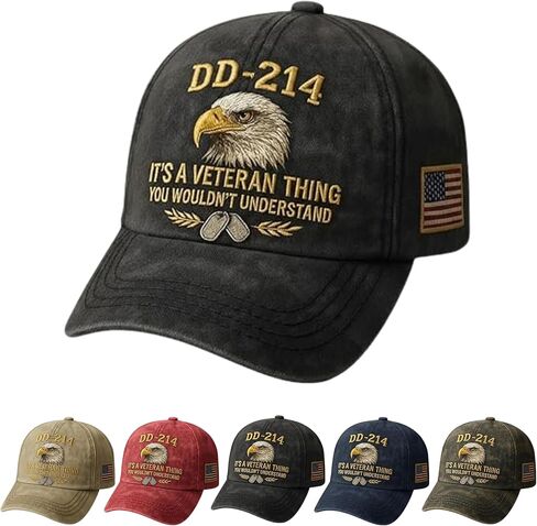 DD-214 Army Veteran Hat, Vintage Adjustable Embroidered Eagle Patriotic Baseball Cap, Veteran Day Gifts for Retired Soldiers in Kuwait