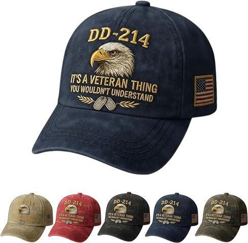 DD-214 Army Veteran Hat, Vintage Adjustable Embroidered Eagle Patriotic Baseball Cap, Veteran Day Gifts for Retired Soldiers in Kuwait