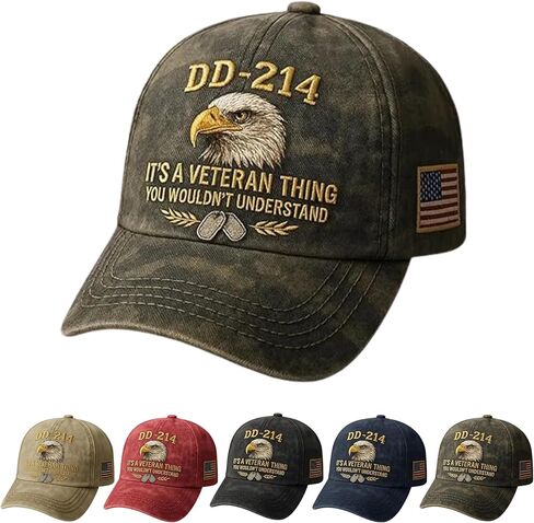 DD-214 Army Veteran Hat, Vintage Adjustable Embroidered Eagle Patriotic Baseball Cap, Veteran Day Gifts for Retired Soldiers in Kuwait