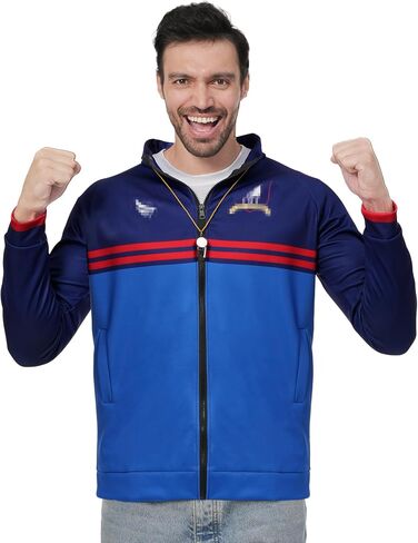 POEWAUVE Blue Football Coach Jacket Halloween Men Costume Adult with Whistle Yellow Lanyard Mustache Tracksuit Coat in Saudi Arabia