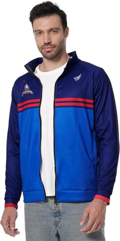 POEWAUVE Blue Football Coach Jacket Halloween Men Costume Adult with Whistle Yellow Lanyard Mustache Tracksuit Coat in Saudi Arabia
