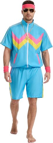 80s Track Suit for Men, 90s Color Block Costume, Retro Short Sleeve Jacket & Shorts for Halloween Carnival Party in Saudi Arabia