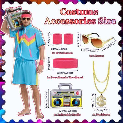 80s Track Suit for Men, 90s Color Block Costume, Retro Short Sleeve Jacket & Shorts for Halloween Carnival Party in Saudi Arabia