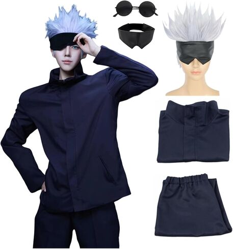 Moalioi Satoru Cosplay Anime Cosplay Costume Outfit Uniform with Eye Mask Glasses Wig Full Set for Men in Saudi Arabia