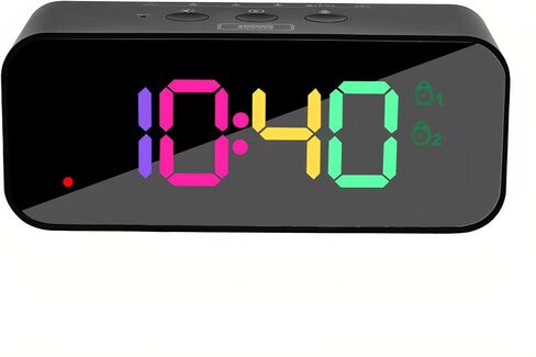 ‌Digital Clock Multifunctional LED Voice Recording Alarm Clock with RGB Color Display Plug in Power Adjustable Backlight Voice Control 12/24H Snooze Function for Bedroom Dorm Desktop Black in Saudi Arabia