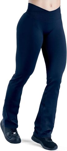 Women's Seamless Cross Waist Flared Leggings Butt Lifting Gym Yoga Pants in Saudi Arabia