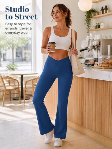 Womens High Waist Flare Yoga Leggings V Crossover Bootcut Workout Pants for Women Soft Stretchy in Kuwait