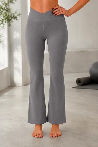 Womens High Waist Flare Yoga Leggings V Crossover Bootcut Workout Pants for Women Soft Stretchy in Kuwait