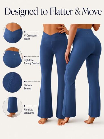 Womens High Waist Flare Yoga Leggings V Crossover Bootcut Workout Pants for Women Soft Stretchy in Kuwait