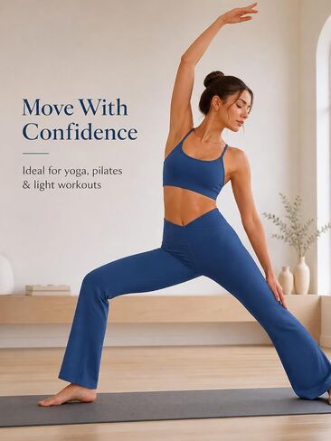 Womens High Waist Flare Yoga Leggings V Crossover Bootcut Workout Pants for Women Soft Stretchy in Kuwait