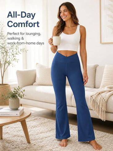 Womens High Waist Flare Yoga Leggings V Crossover Bootcut Workout Pants for Women Soft Stretchy in Kuwait