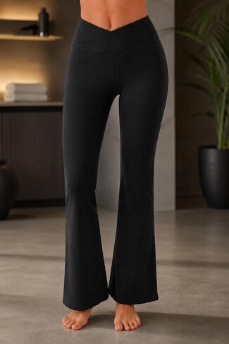 Womens High Waist Flare Yoga Leggings V Crossover Bootcut Workout Pants for Women Soft Stretchy in Kuwait