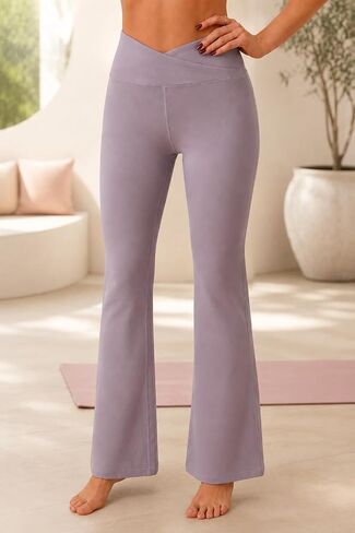 Womens High Waist Flare Yoga Leggings V Crossover Bootcut Workout Pants for Women Soft Stretchy in Kuwait