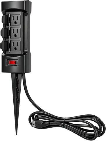 BESTTEN Outdoor Power Stake with 30ft Ultra Long Extension Cord, 3-Outlet Power Strip with Weatherproof Protective Covers, ETL Listed, Green in Kuwait