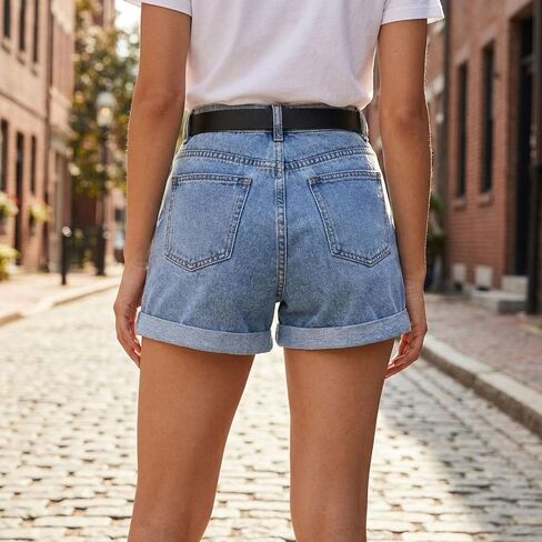 Women Denim Shorts High Waist Rolled Hem Casual Loose Fit Trendy Comfy Beach Shorts in Kuwait