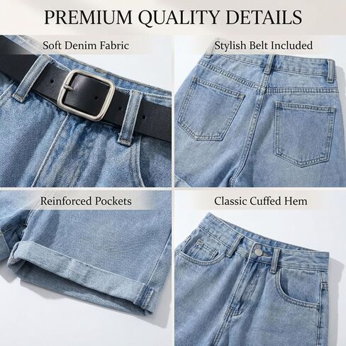 Women Denim Shorts High Waist Rolled Hem Casual Loose Fit Trendy Comfy Beach Shorts in Kuwait