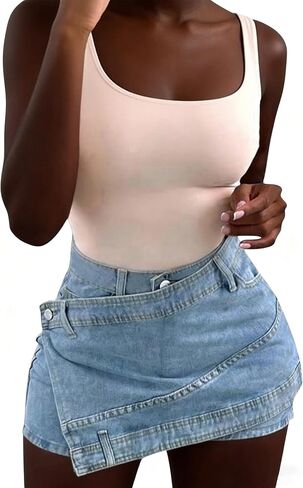 Denim Skort for Women Summer Black Mini Womens Stretchy High Waisted Asymmetrical Wrap Jean Cargo Shorts with Pockets in Saudi Arabia