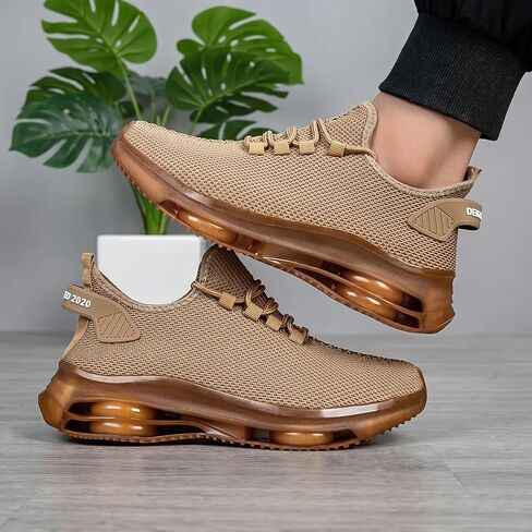 Women's Casual Sports Shoes, Affordable, Comfortable, Elegant, Fashionable, Sporty Casual, Women's Lightweight Nine-fold Discount Promotion New Casual Sneakers Shoes - Khaki Mesh Knit Lace-up Sneakers in Kuwait