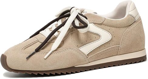 BEAU TODAY Women's Retro Fashion Sneakers, Casual Suede Sneakers for Women, Trendy Lightweight Tennis Walking Shoes, Comfortable Lace Up Low Top Leather Sneakers in Kuwait