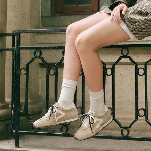 BEAU TODAY Women's Retro Fashion Sneakers, Casual Suede Sneakers for Women, Trendy Lightweight Tennis Walking Shoes, Comfortable Lace Up Low Top Leather Sneakers in Kuwait