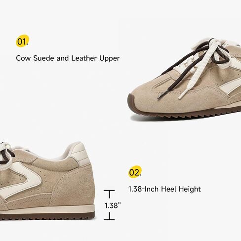 BEAU TODAY Women's Retro Fashion Sneakers, Casual Suede Sneakers for Women, Trendy Lightweight Tennis Walking Shoes, Comfortable Lace Up Low Top Leather Sneakers in Kuwait