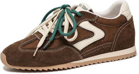 BEAU TODAY Women's Retro Fashion Sneakers, Casual Suede Sneakers for Women, Trendy Lightweight Tennis Walking Shoes, Comfortable Lace Up Low Top Leather Sneakers in Kuwait