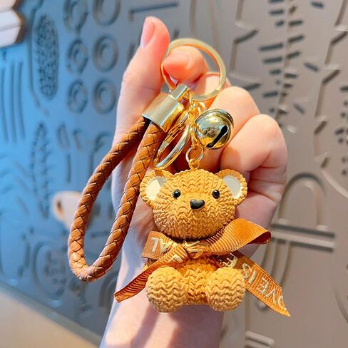 1 PCS Cute Teddy Bear Keychain with Bow, Resin Woven Design, 1.54 x 2.17 inches in Saudi Arabia