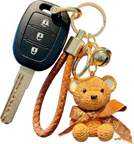 1 PCS Cute Teddy Bear Keychain with Bow, Resin Woven Design, 1.54 x 2.17 inches in Saudi Arabia