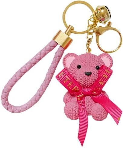 1 PCS Cute Teddy Bear Keychain with Bow, Resin Woven Design, 1.54 x 2.17 inches in Saudi Arabia