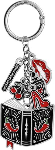 ConQuest Journals A Little Wicked Bag Charm, Dark Romance-Inspired Keychain, 6 Dangling Enamel Charms, O-Ring Clip, Silver Nickel-Plated, Gifts for Readers & Spicy Book Lovers, Bookish Fashion Merch in Kuwait