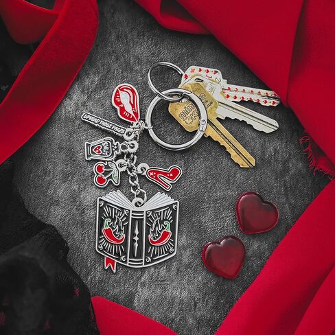 ConQuest Journals A Little Wicked Bag Charm, Dark Romance-Inspired Keychain, 6 Dangling Enamel Charms, O-Ring Clip, Silver Nickel-Plated, Gifts for Readers & Spicy Book Lovers, Bookish Fashion Merch in Kuwait