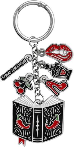 ConQuest Journals A Little Wicked Bag Charm, Dark Romance-Inspired Keychain, 6 Dangling Enamel Charms, O-Ring Clip, Silver Nickel-Plated, Gifts for Readers & Spicy Book Lovers, Bookish Fashion Merch in Kuwait