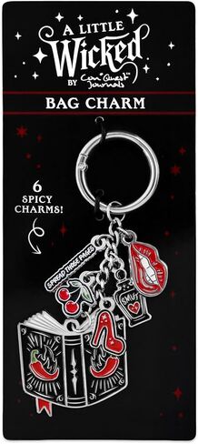 ConQuest Journals A Little Wicked Bag Charm, Dark Romance-Inspired Keychain, 6 Dangling Enamel Charms, O-Ring Clip, Silver Nickel-Plated, Gifts for Readers & Spicy Book Lovers, Bookish Fashion Merch in Kuwait