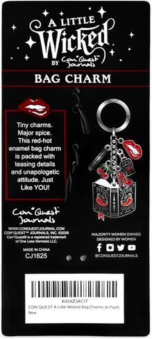 ConQuest Journals A Little Wicked Bag Charm, Dark Romance-Inspired Keychain, 6 Dangling Enamel Charms, O-Ring Clip, Silver Nickel-Plated, Gifts for Readers & Spicy Book Lovers, Bookish Fashion Merch in Kuwait