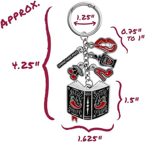 ConQuest Journals A Little Wicked Bag Charm, Dark Romance-Inspired Keychain, 6 Dangling Enamel Charms, O-Ring Clip, Silver Nickel-Plated, Gifts for Readers & Spicy Book Lovers, Bookish Fashion Merch in Kuwait