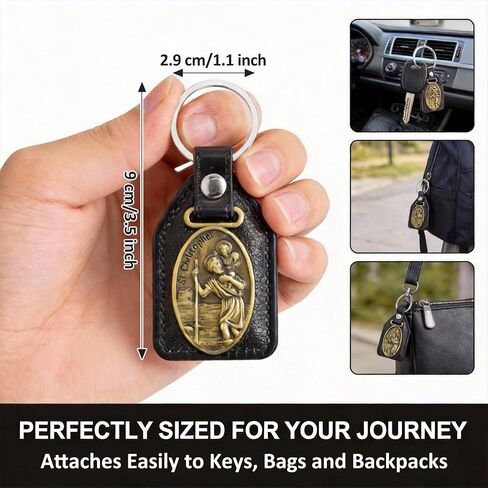 St Christopher Keychain 2 Pack Gold Silver for Men Women - Christian Saint Christopher Medal for Car Keychain, Durable Leather Metal Patron Saint of Travelers Protection Gifts in Saudi Arabia